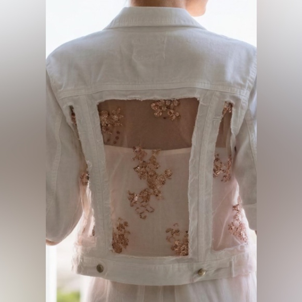 Universal Thread White Denim Jacket With Sequin L… - image 2